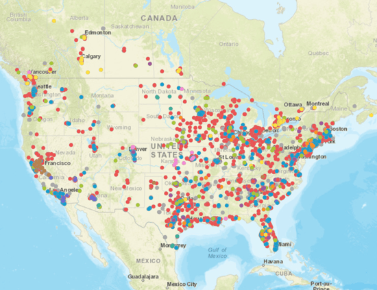 Map of Major Clubs as dot density